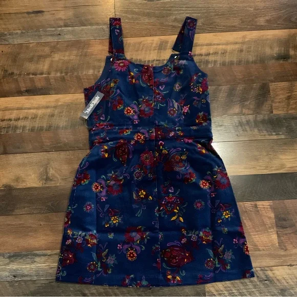 ModCloth Blue Floral Paisley Corduroy Overall Jumper Dress M NWT - Picture 3 of 5